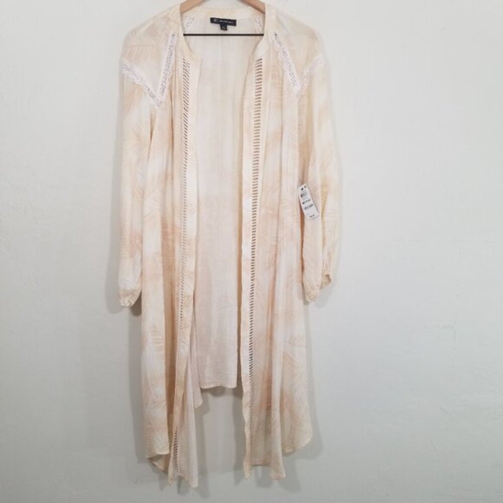 NWT INC International Concepts Gauze Cotton Summer Palm Open Front Cover-Up M